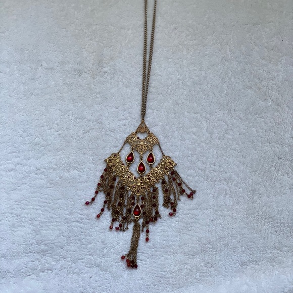 SOLDVintage Long red and gold crystal necklace - Picture 2 of 7